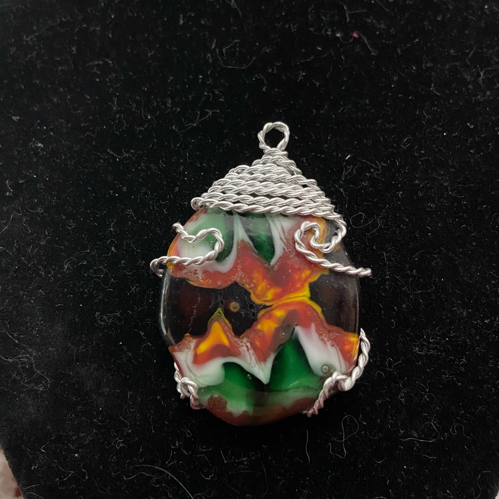 Multi-Color Teardrop Shape Resin Pendant With Silver Tone Hardware